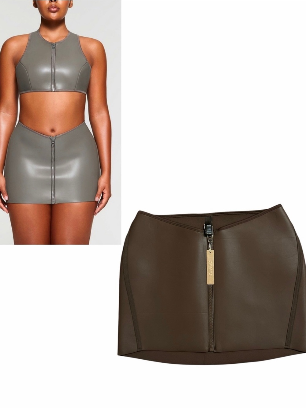 SKIMS NWT Rubberized Scuba Swim Mini Skirt *Cocoa XL
